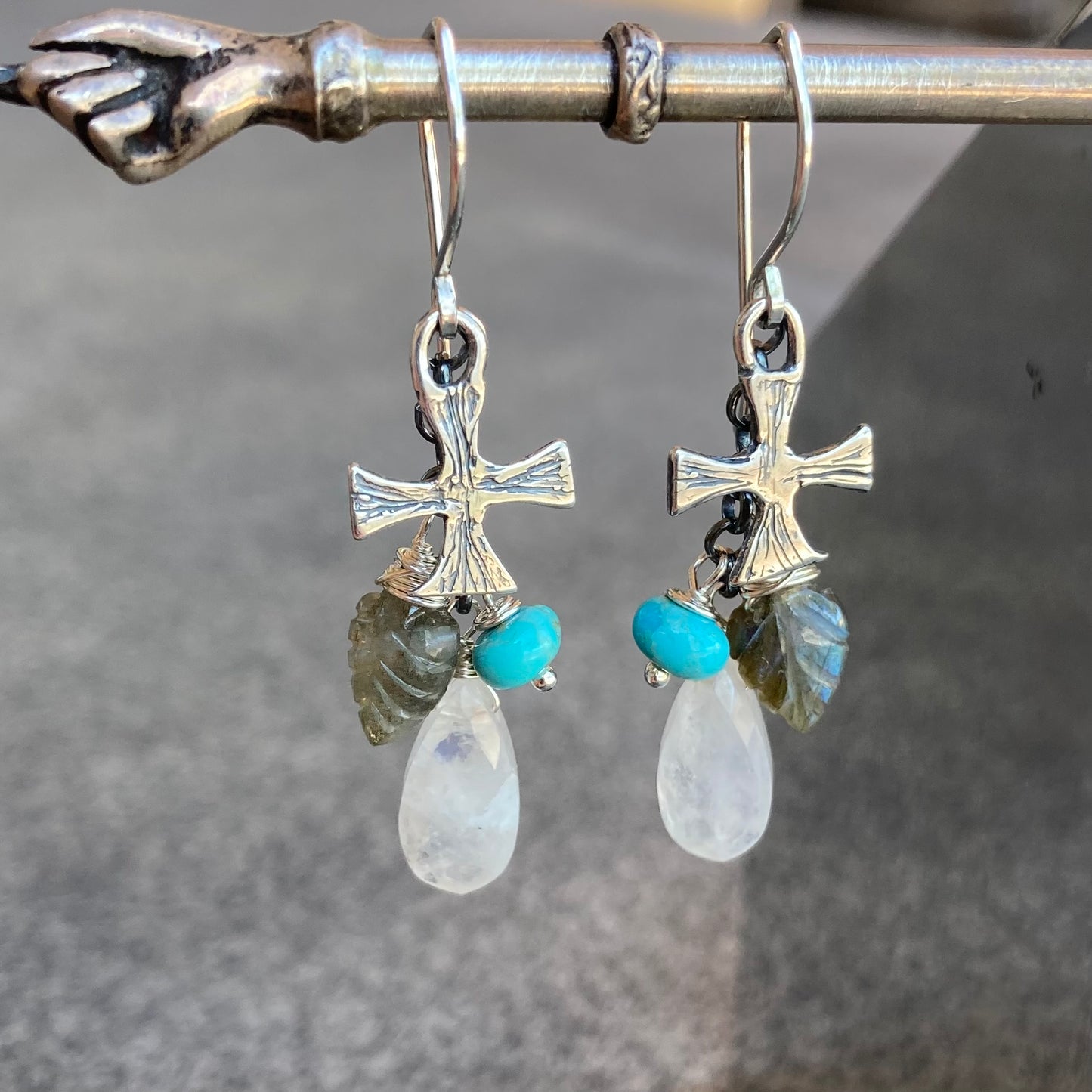 Multi Gemstone & Sterling Silver Cross Pattée Cascade Earrings