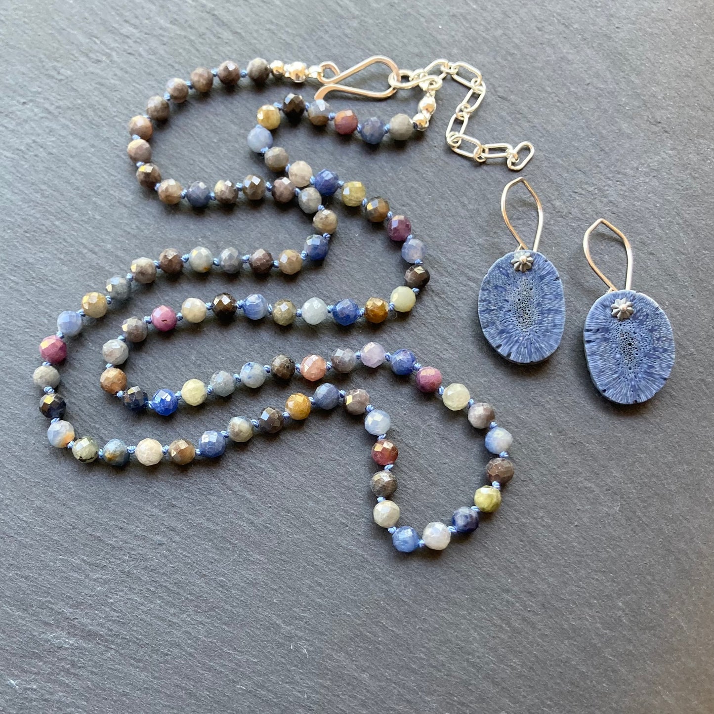 Blue Coral & Sterling Silver Earrings