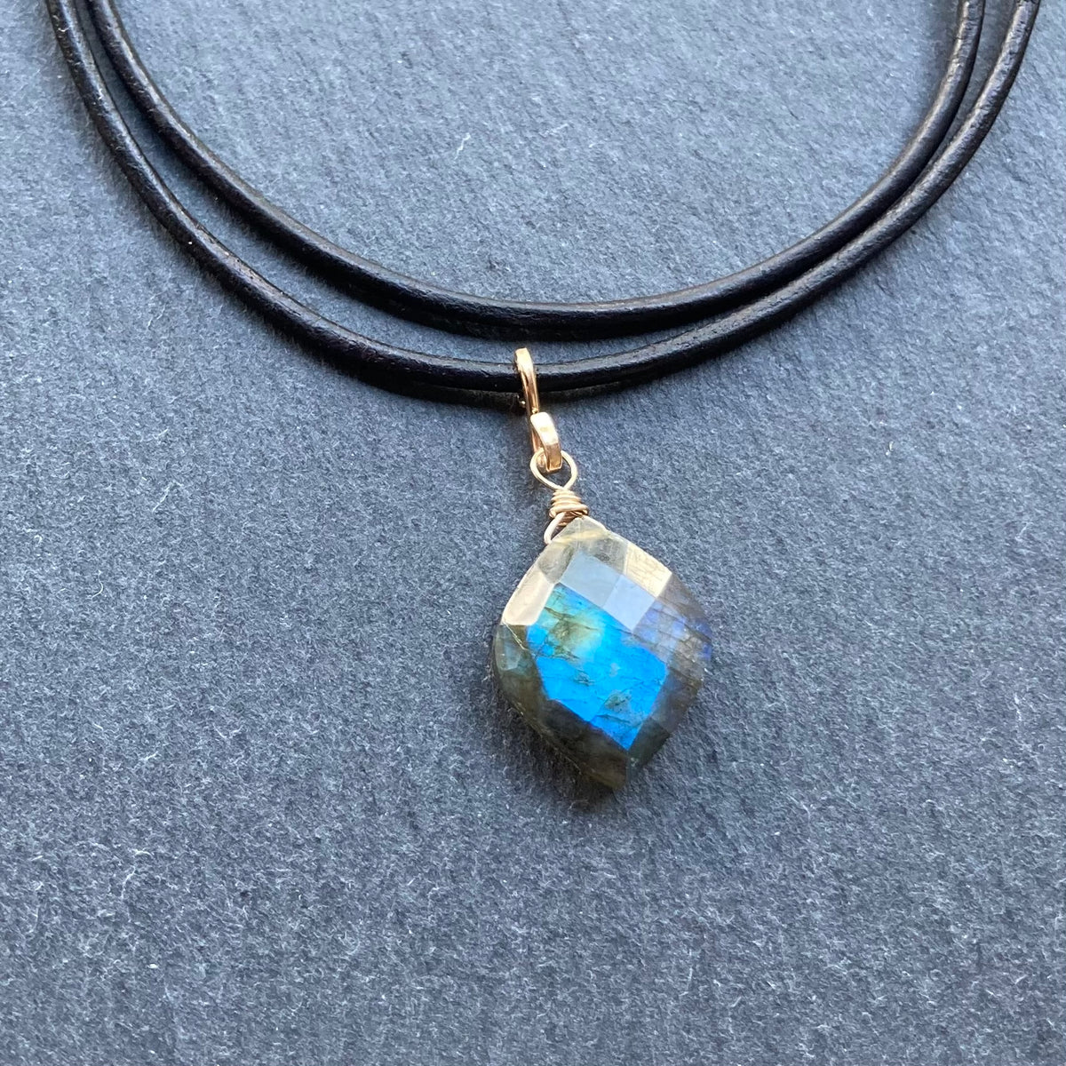 Labradorite & Gold Leather Choker