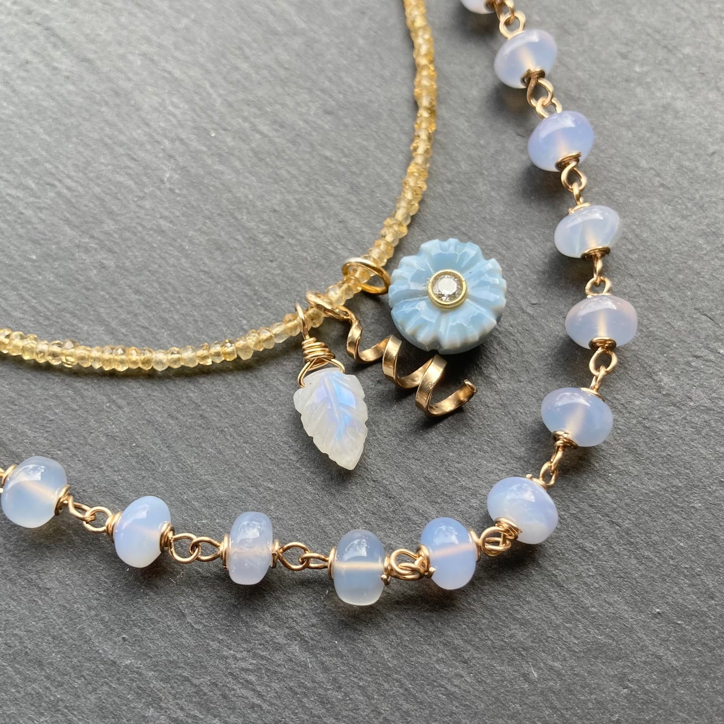 Citrine, Blue Opal & Gold Charm Choker