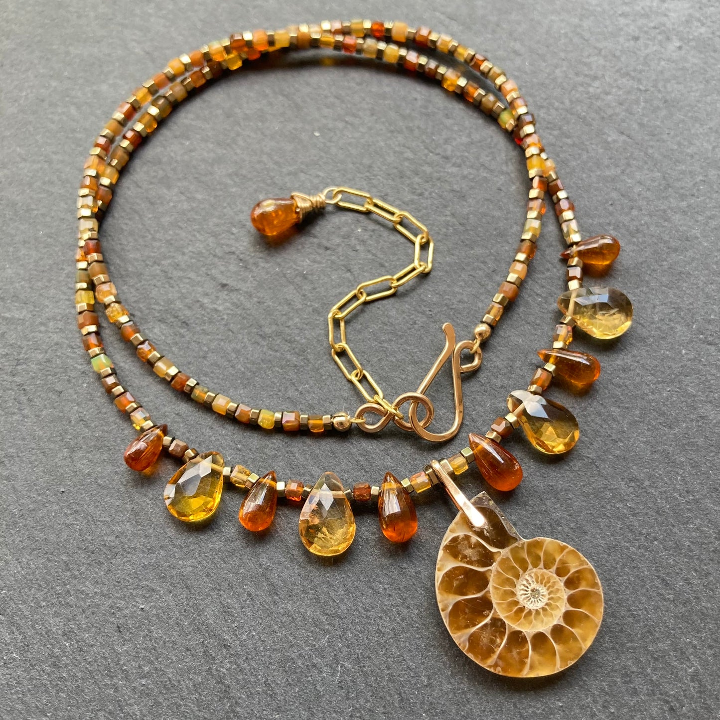 Australian Fire Opal & Ammonite Charm Choker