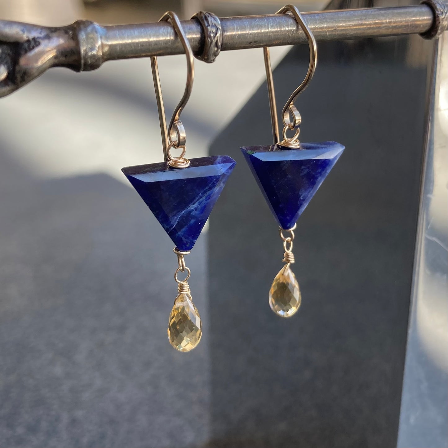 Sodalite, Citrine & Gold Earrings