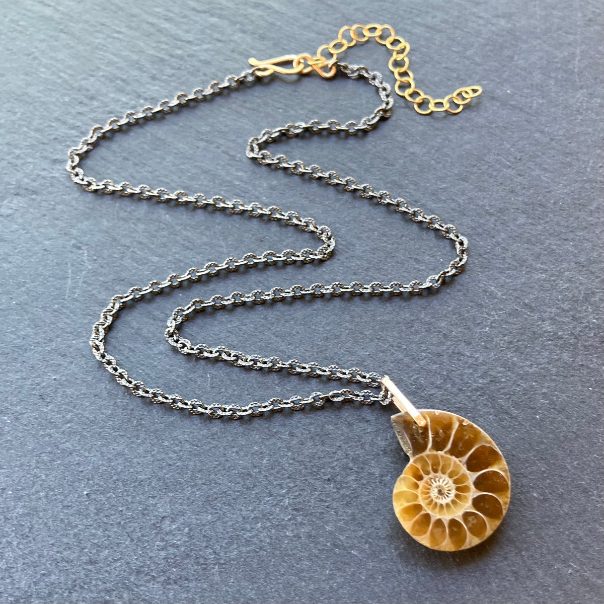 Natural Ammonite & Mixed Metal Necklace