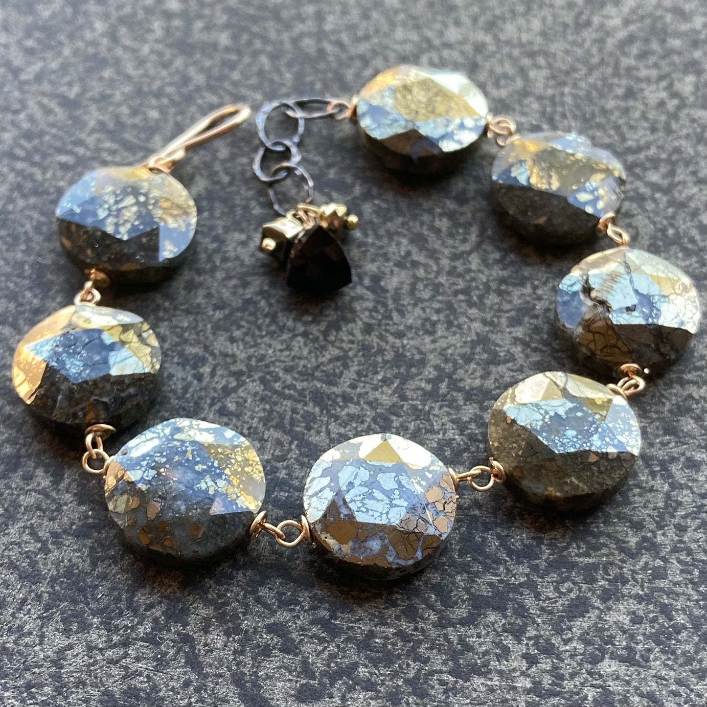 Nipomo Marcasite in Agate & Gold Multi Gem Charm Bracelet