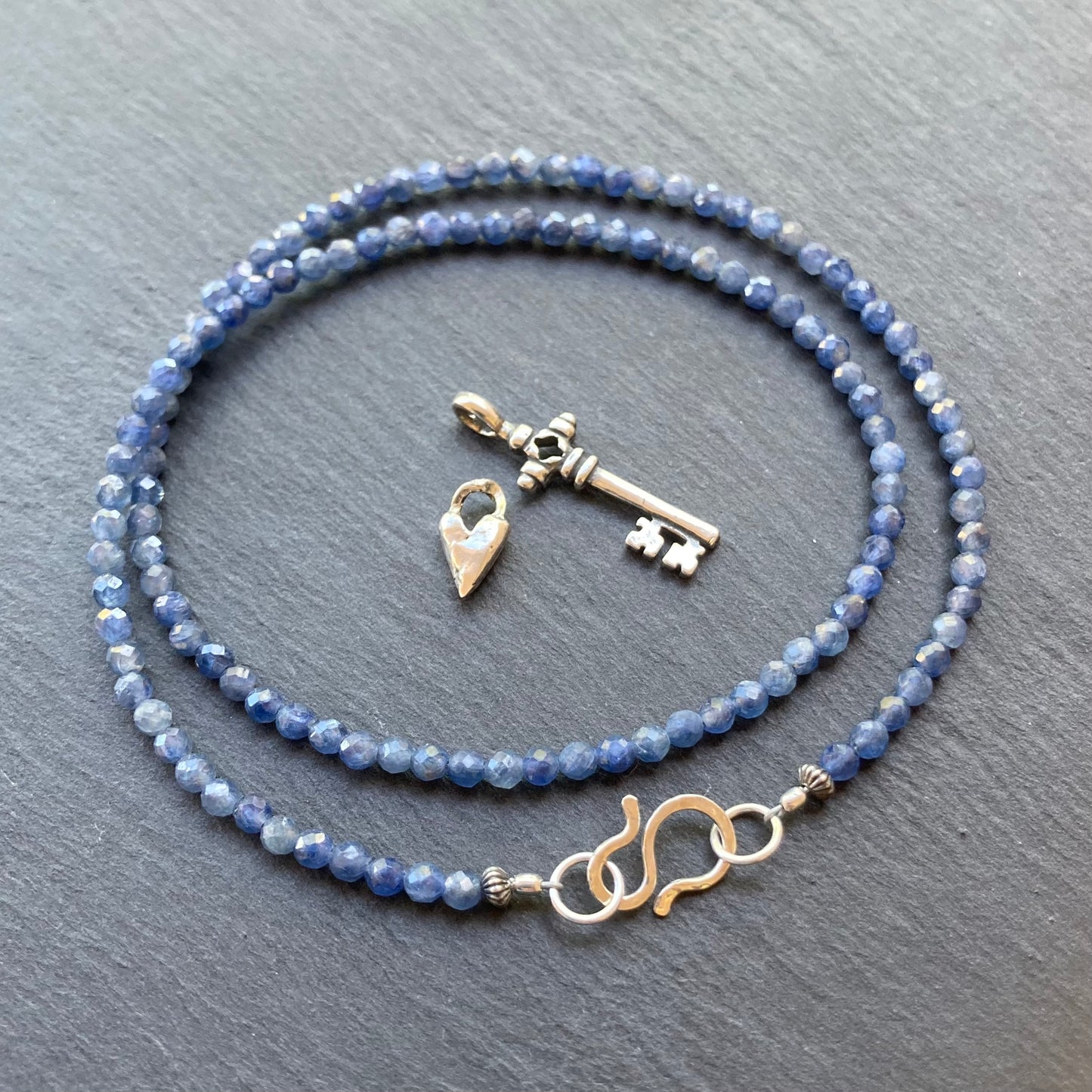 Sapphire & Sterling Silver Key to My Heart Charm Choker