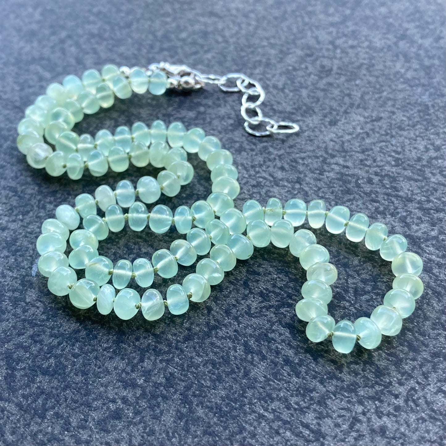 Prehnite Hand Knotted Silk Necklace