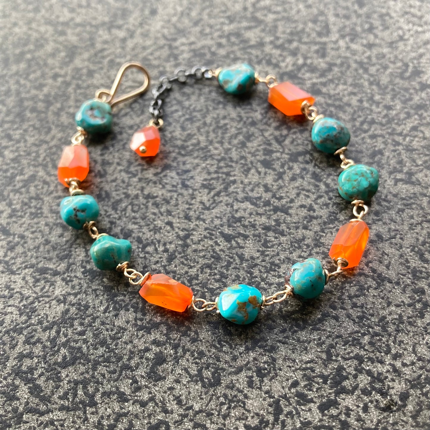 Hubei Turquoise, Carnelian & Gold Bracelet