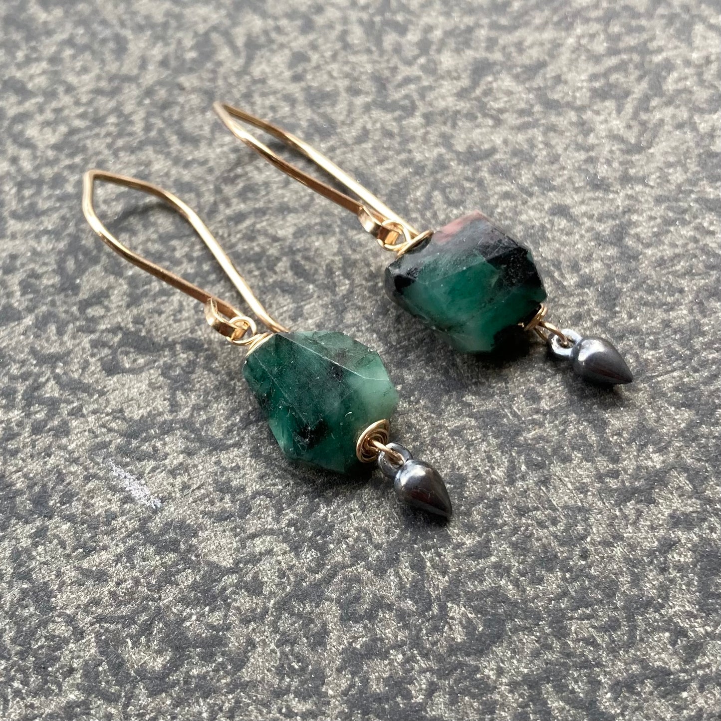 Natural Emerald & Mixed Metal Earrings