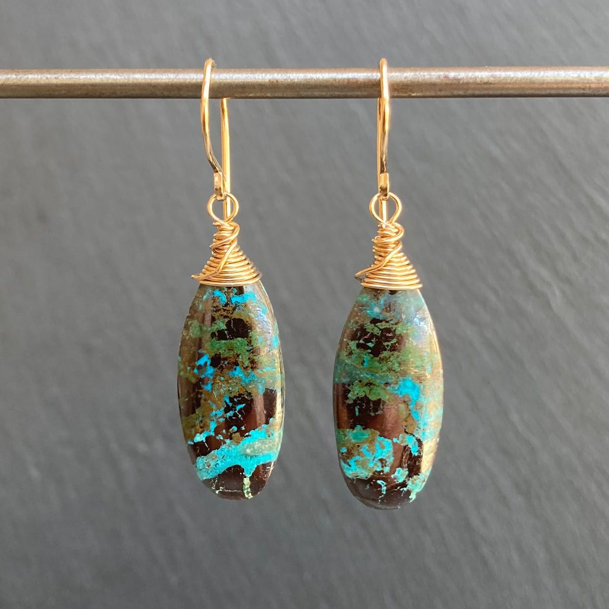 Chrysocolla & Gold Earrings
