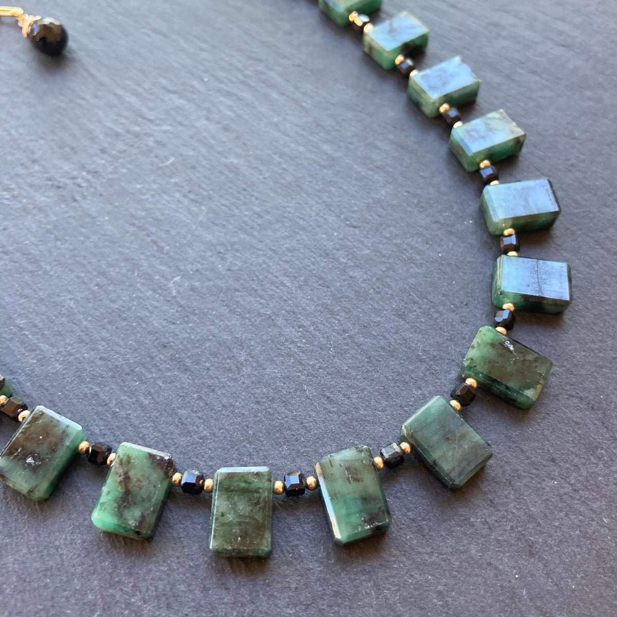 Natural Emerald, Black Tourmaline & Gold Collar