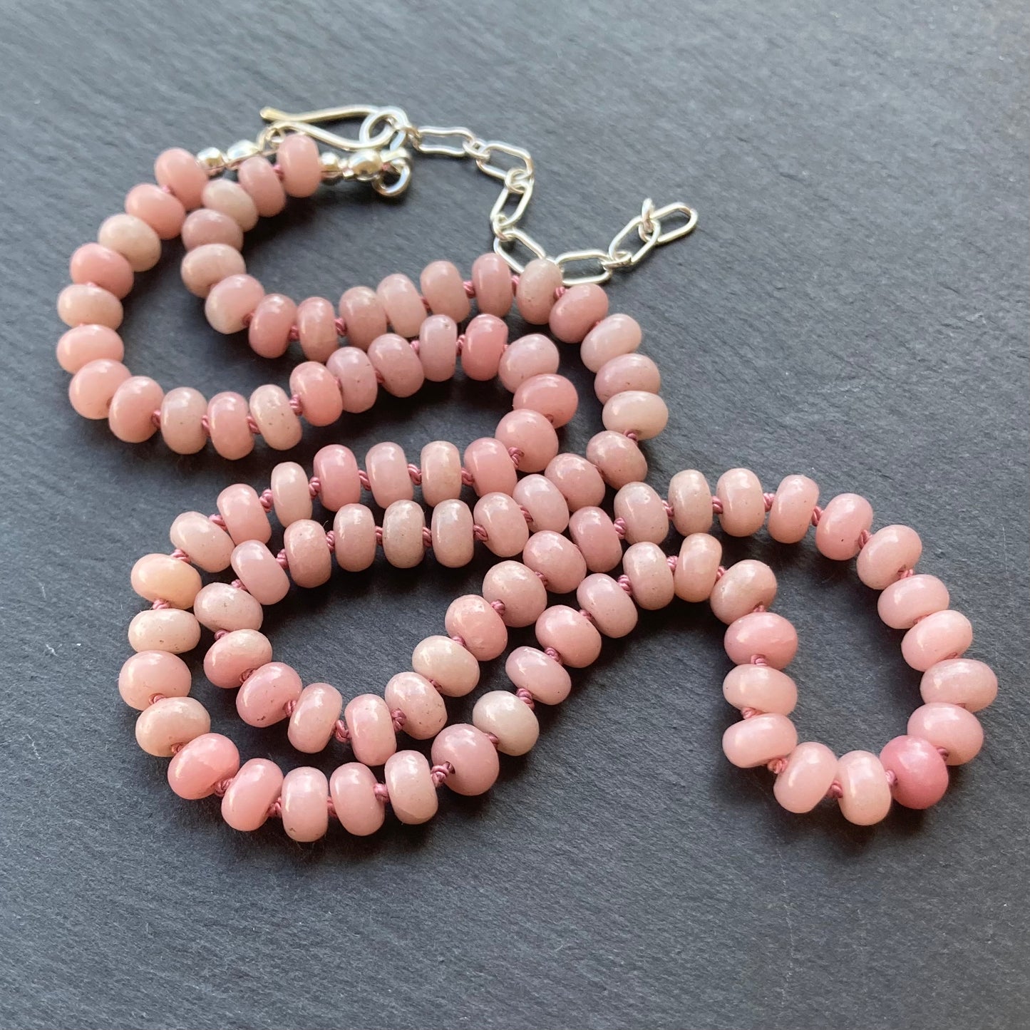 Pink Opal Hand Knotted Silk Necklace