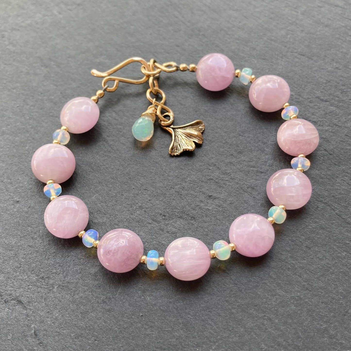 Kunzite, Ethiopian Opal & Gold Bracelet