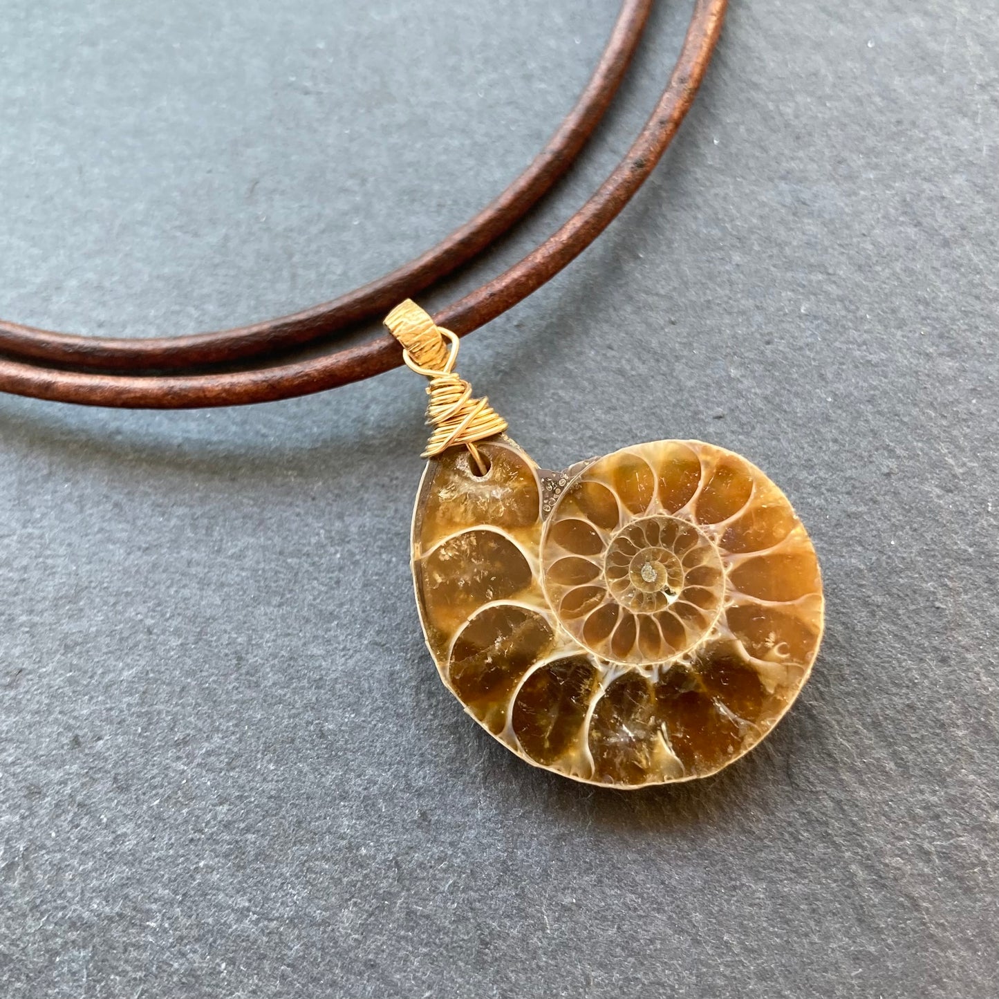 Natural Ammonite & Bronze Leather Choker