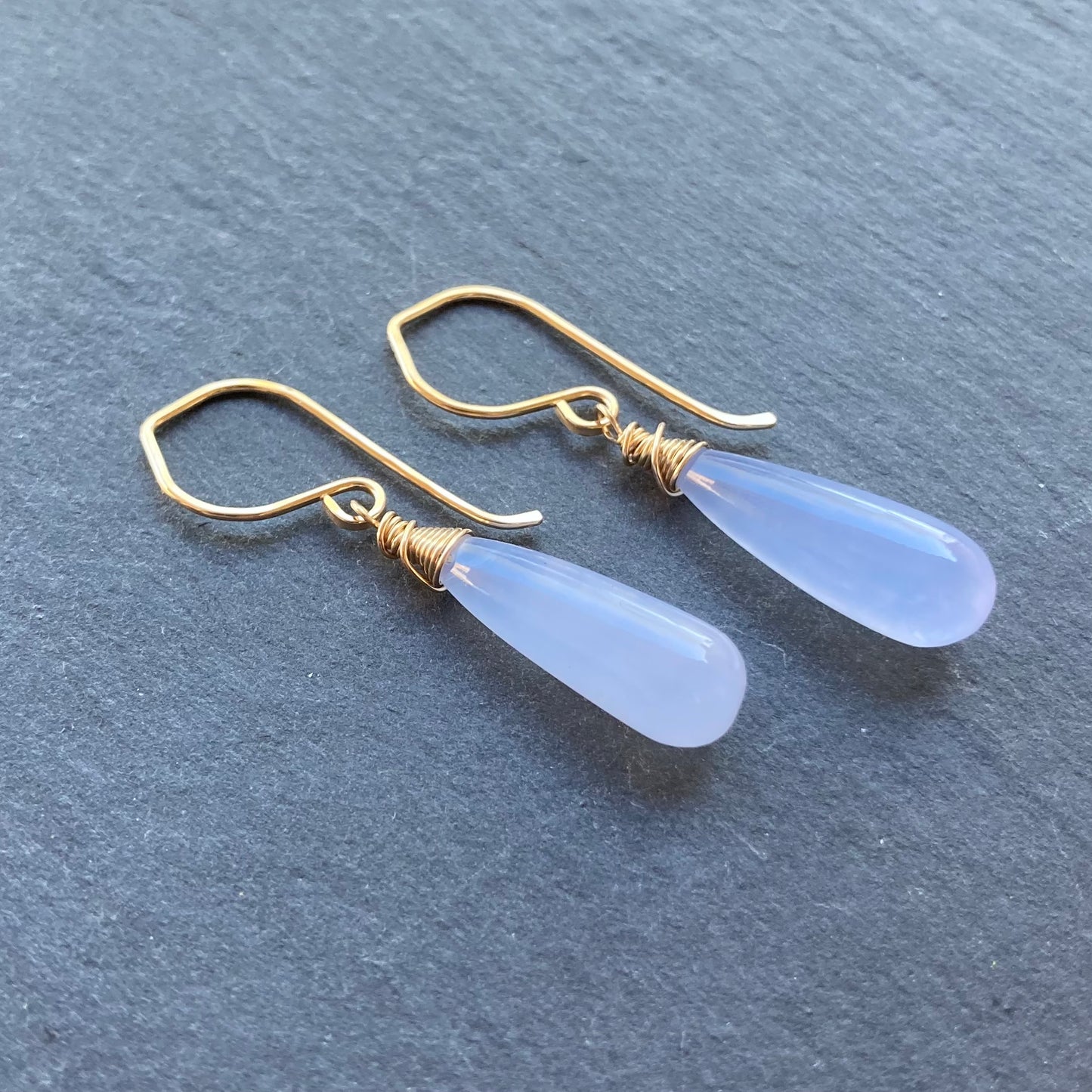 Blue Lace Agate & Gold Earrings