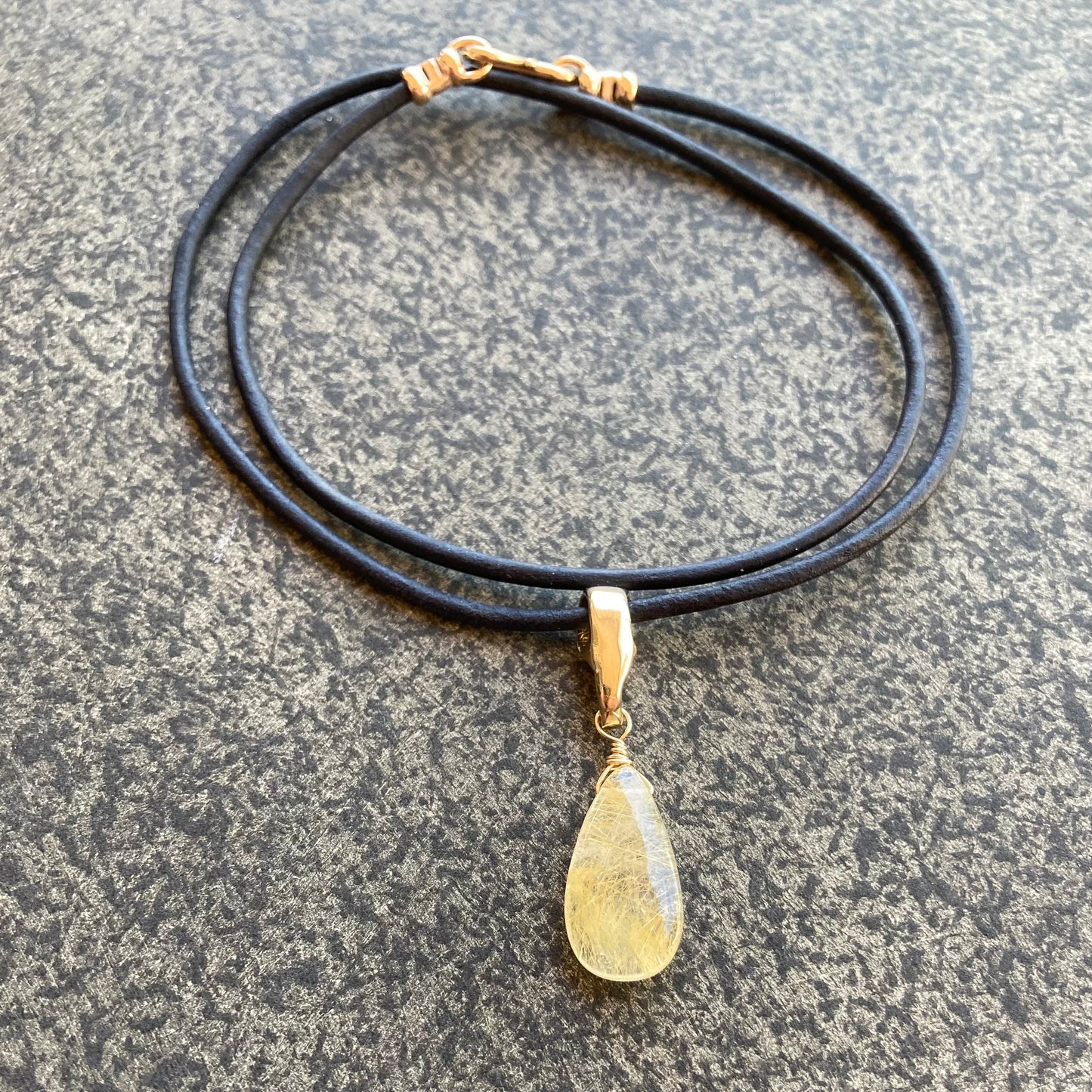 Golden Rutilated Quartz & Bronze Leather Choker