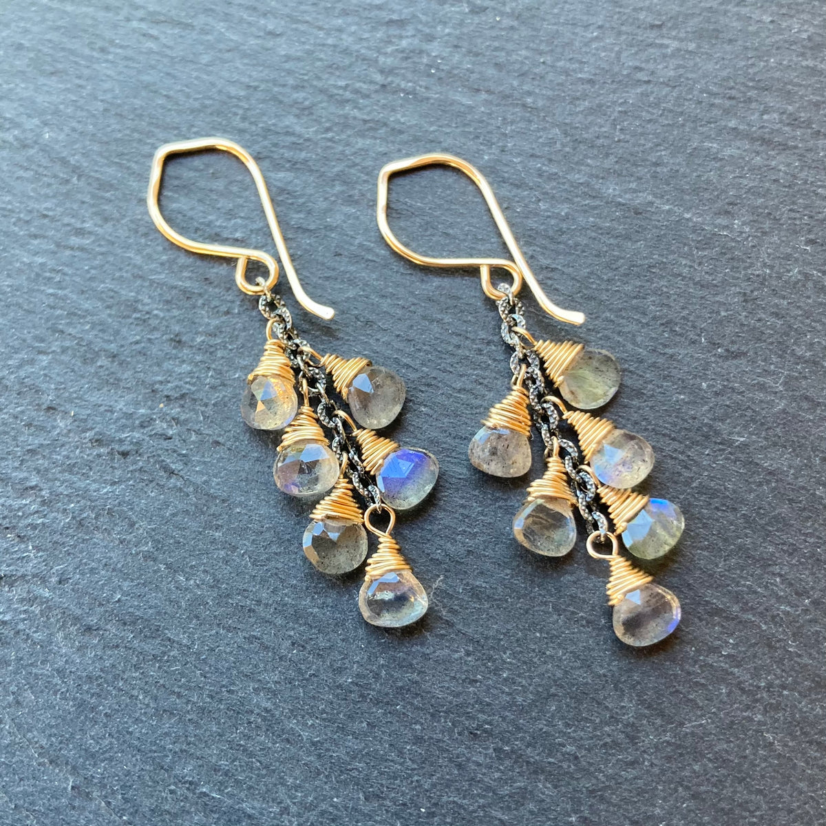Labradorite & Mixed Metal Cascade Earrings