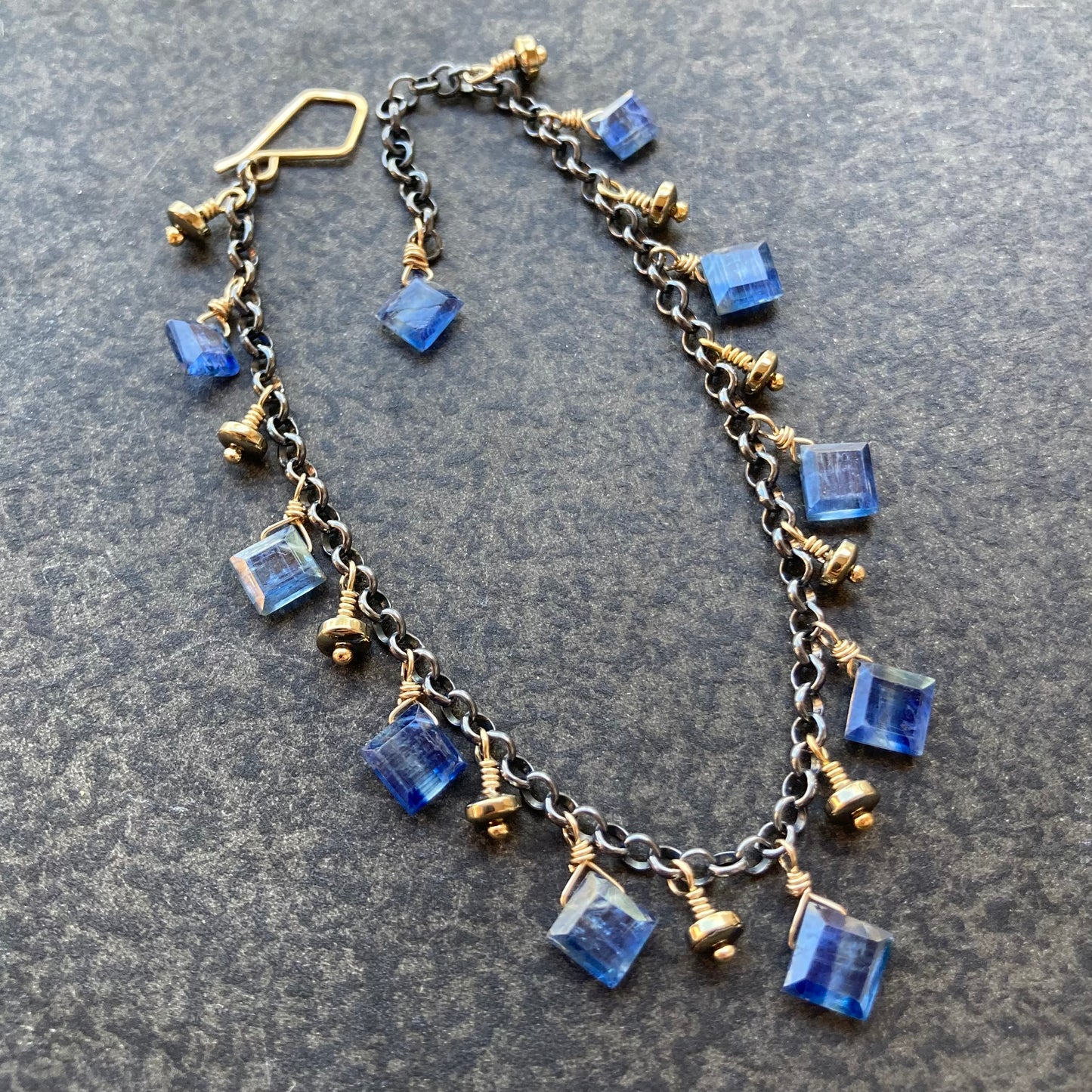 Blue Kyanite, Pyrite & Mixed Metal Charm Bracelet