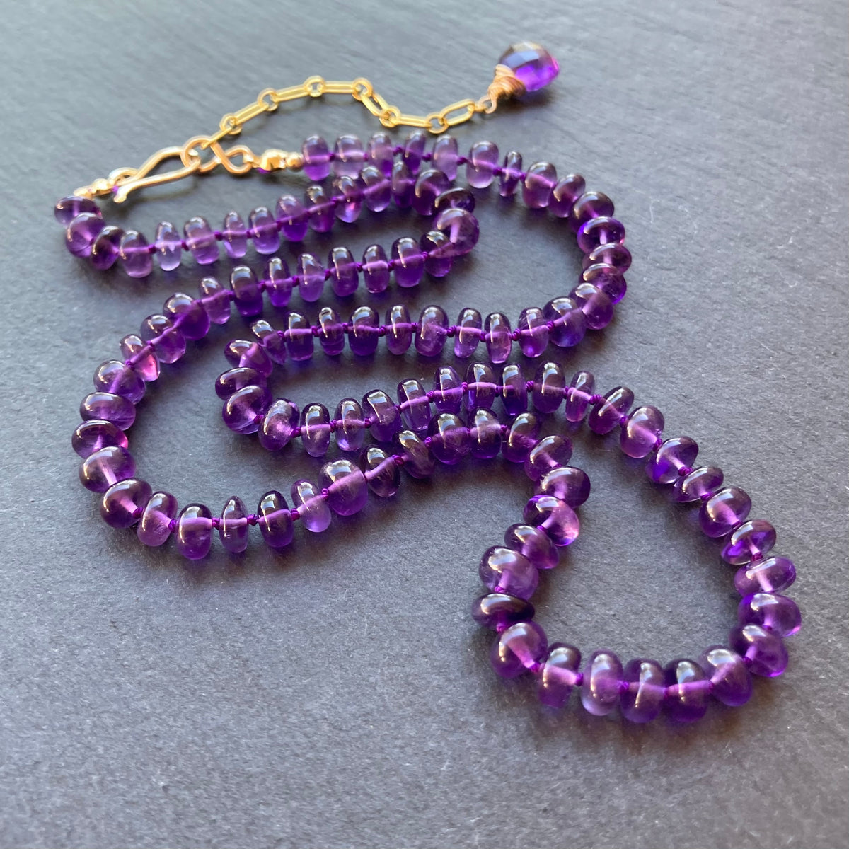 Amethyst Hand Knotted Silk Necklace