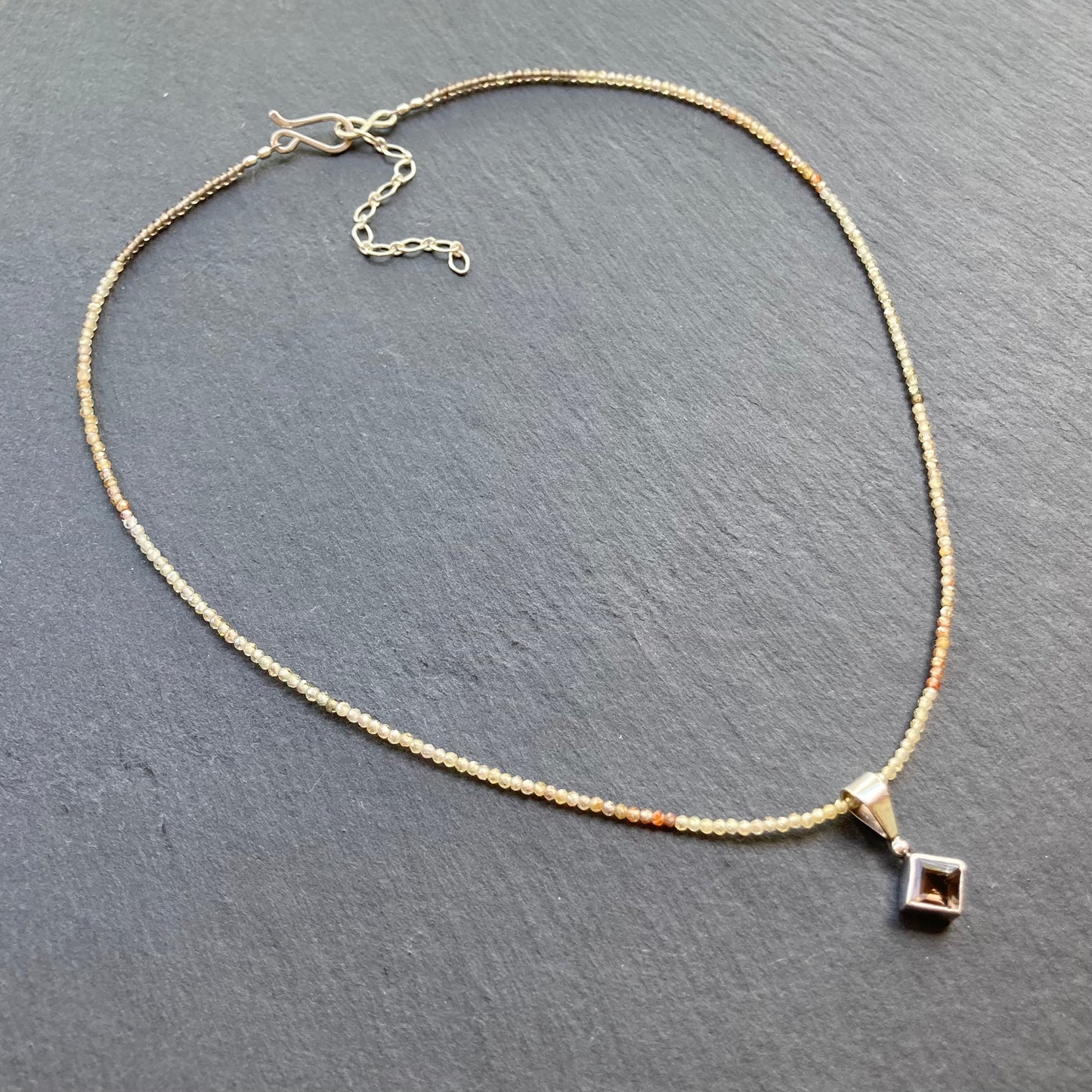 Natural Zircon, Smoky Quartz & Sterling Silver Pendant Choker