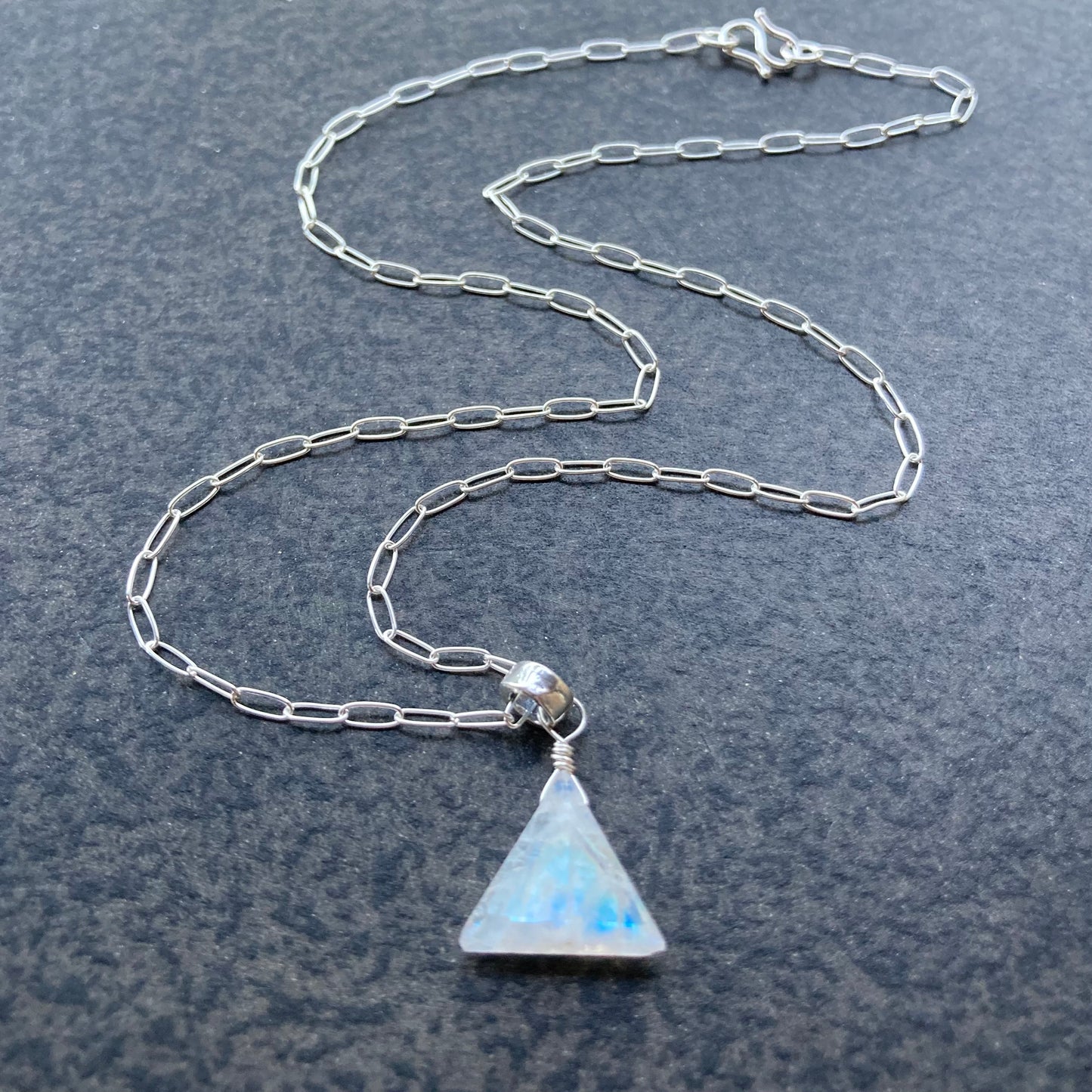 Rainbow Moonstone & Sterling Silver Pendant Necklace