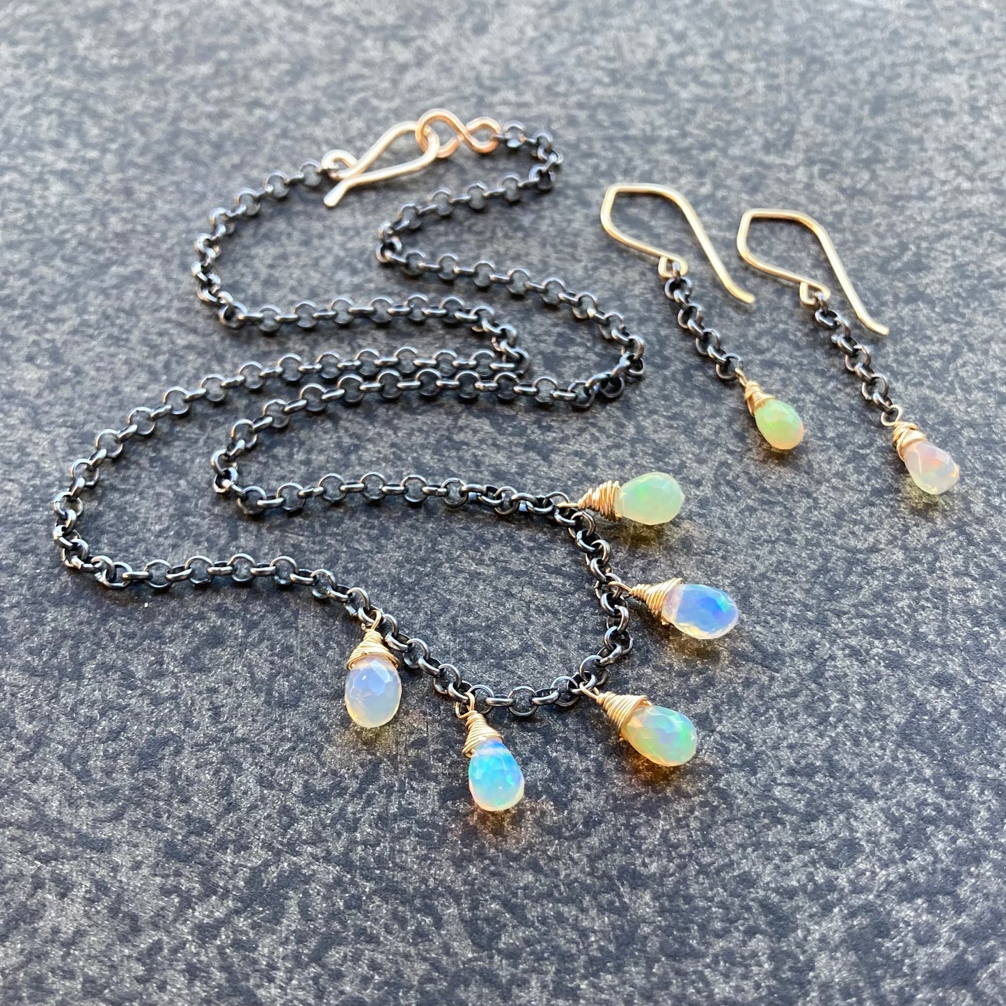 Ethiopian Opal & Mixed Metal Charm Choker