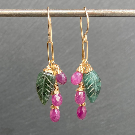 Ruby, Emerald & Gold Cascade Earrings
