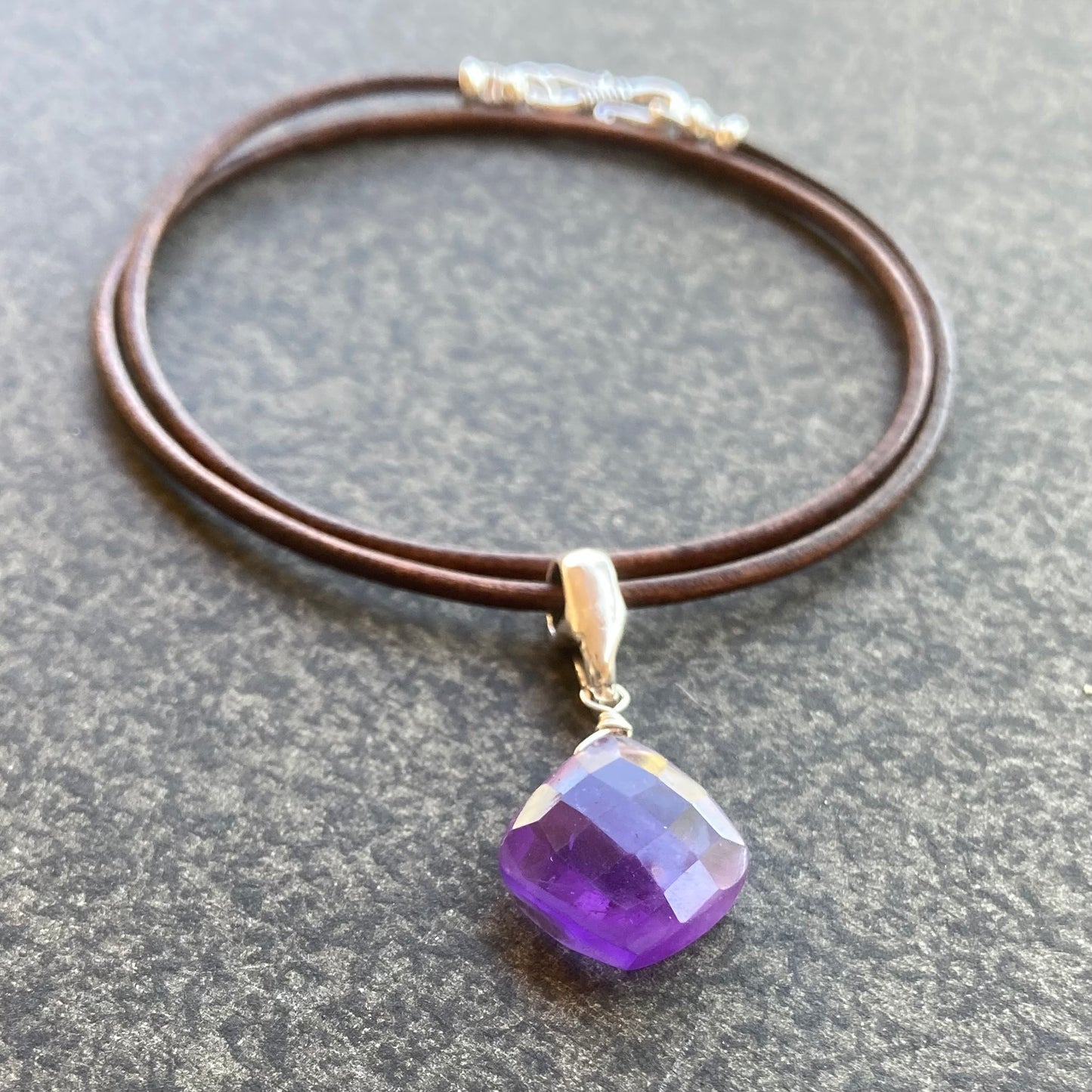 Amethyst & Sterling Silver Leather Choker