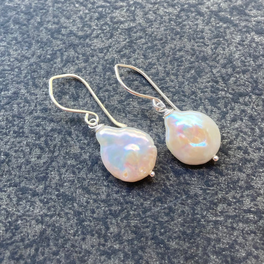 Freshwater Coin Pearl & Sterling Silver Earrings