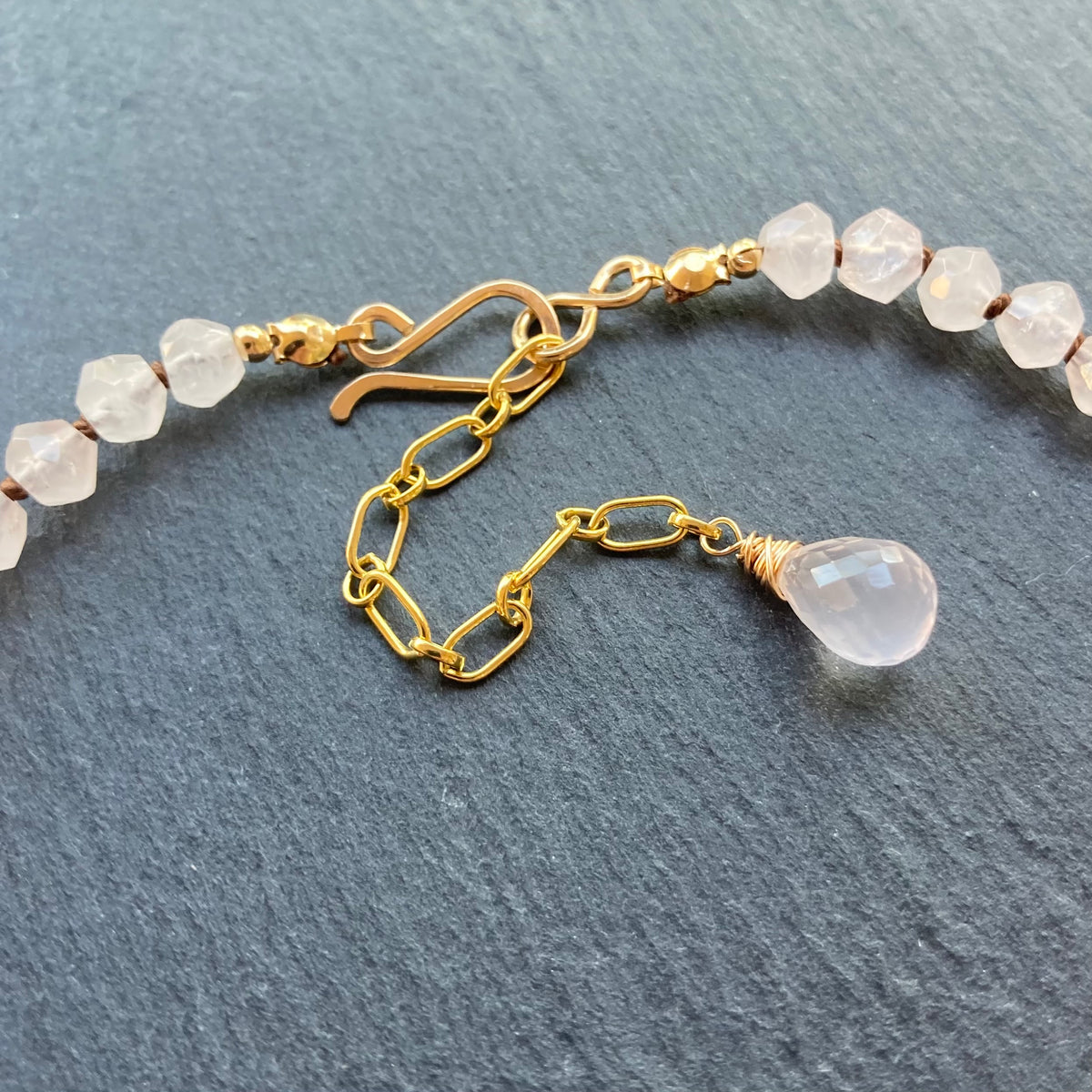 Rose Quartz Hand Knotted Chocolate Silk Necklace