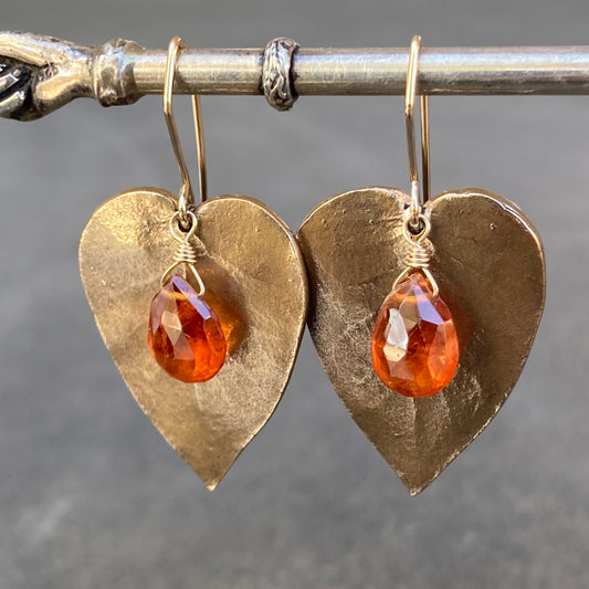 Hessonite, Gold & Bronze Leaf Earrings