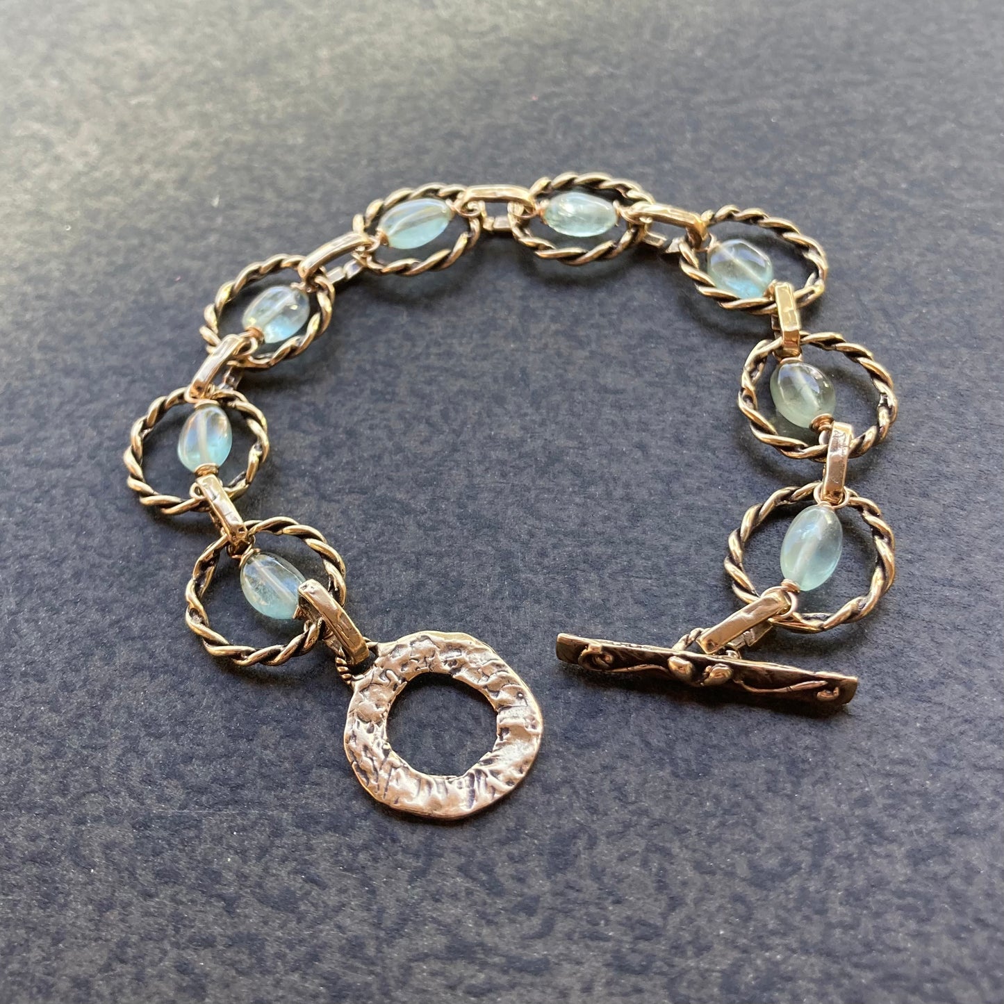 Moss Aquamarine & Bronze Twisted Link Bracelet