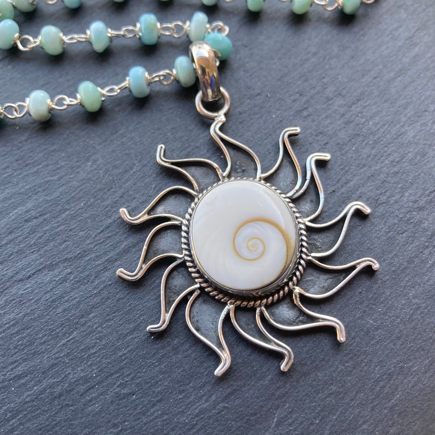 Larimar & Sterling Silver Vintage Shiva Eye Sun & Sea Pendant Necklace