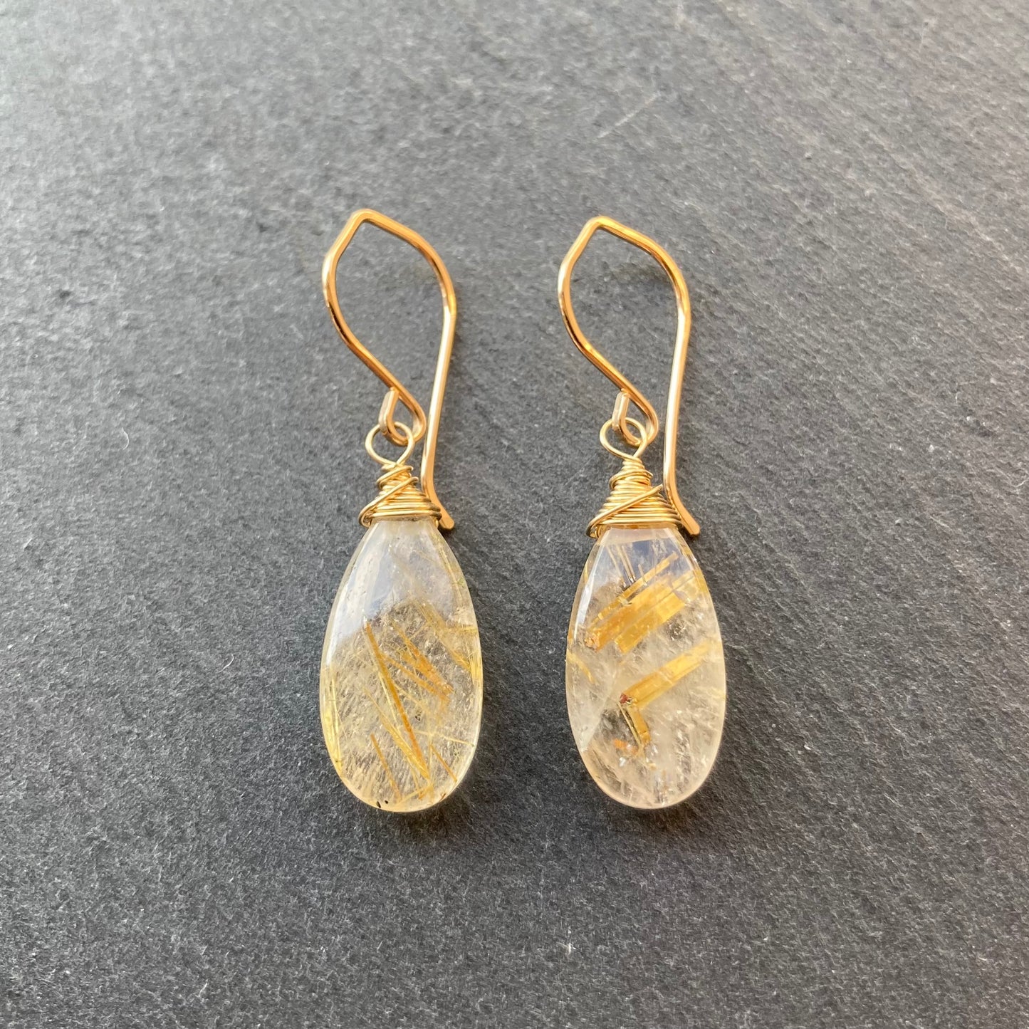 Golden Rutilated Quartz & Gold Earrings