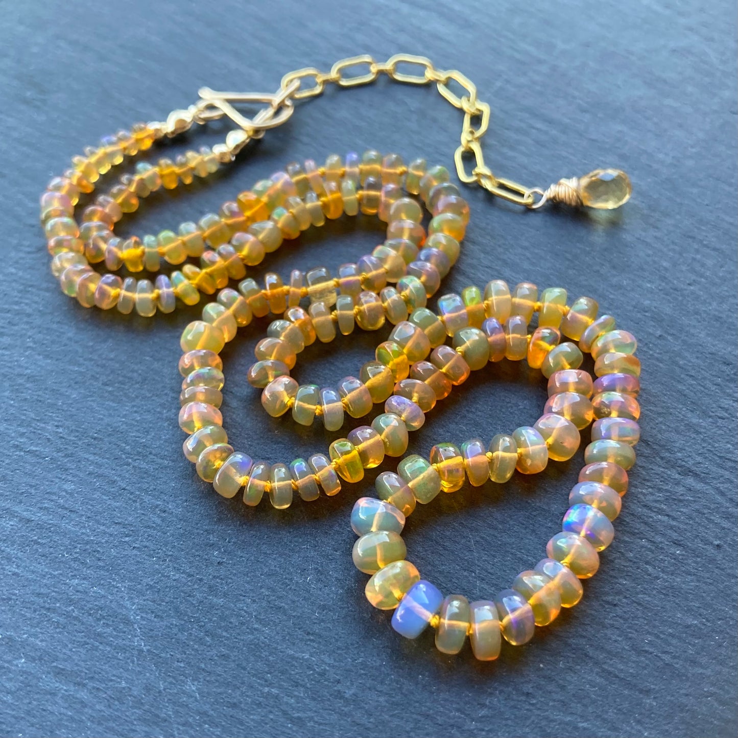 Ethiopian Golden Opal Hand Knotted Silk Necklace