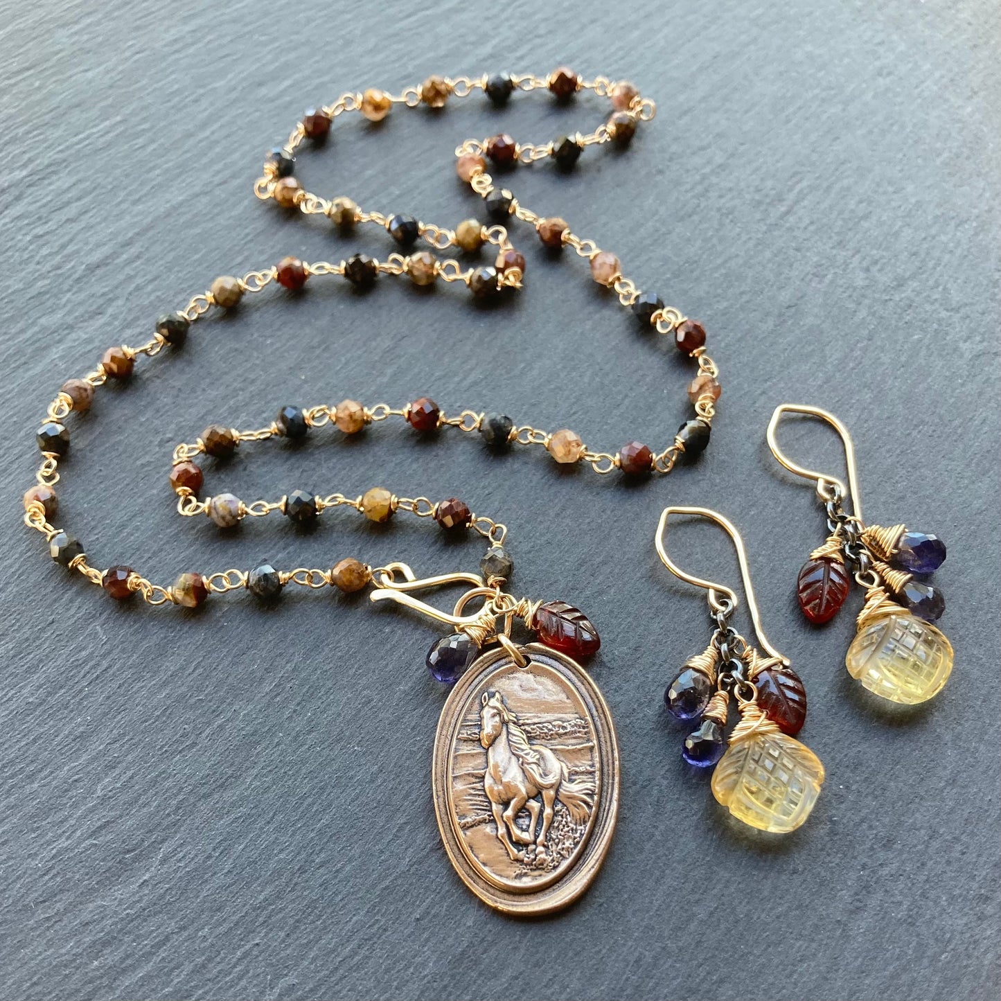 Citrine, Iolite, Garnet & Mixed Metal Earrings