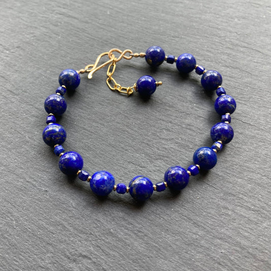 Lapis Lazuli, Pyrite & Gold Bracelet