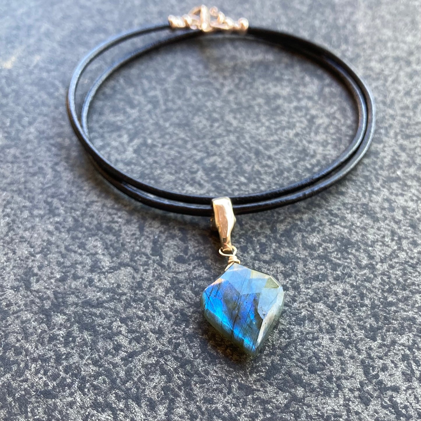 Labradorite & Bronze Leather Choker