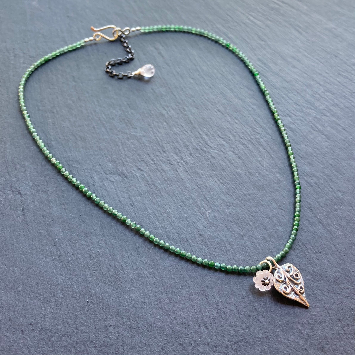 Guatemalan Jade, Rose Quartz & Sterling Silver Winter Bloom Choker