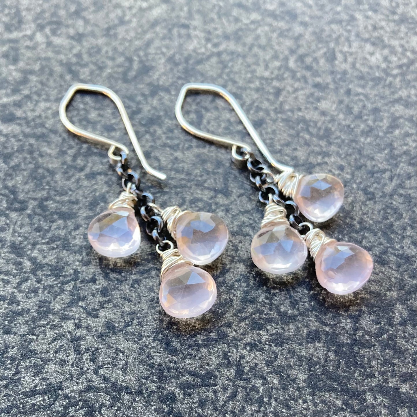 Rose Quartz & Sterling Silver Cascade Earrings