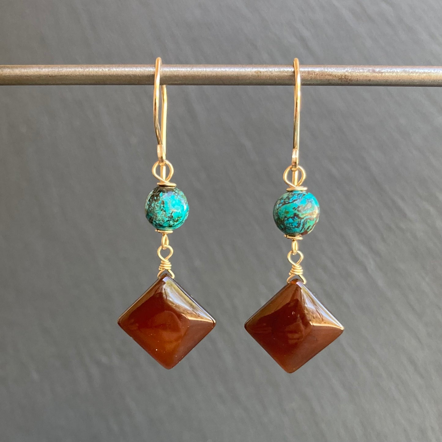 Chalcedony, Shattuckite & Gold Earrings