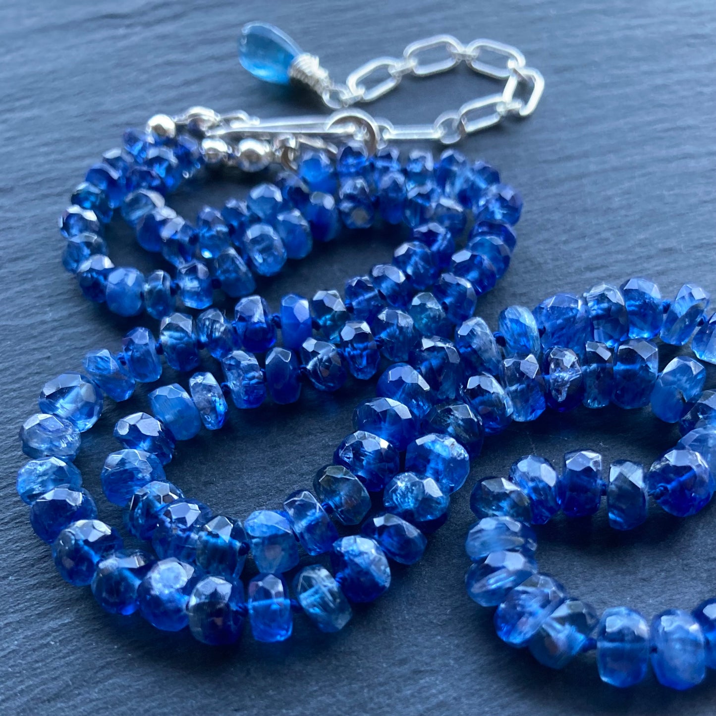 Blue Kyanite Hand Knotted Silk Necklace