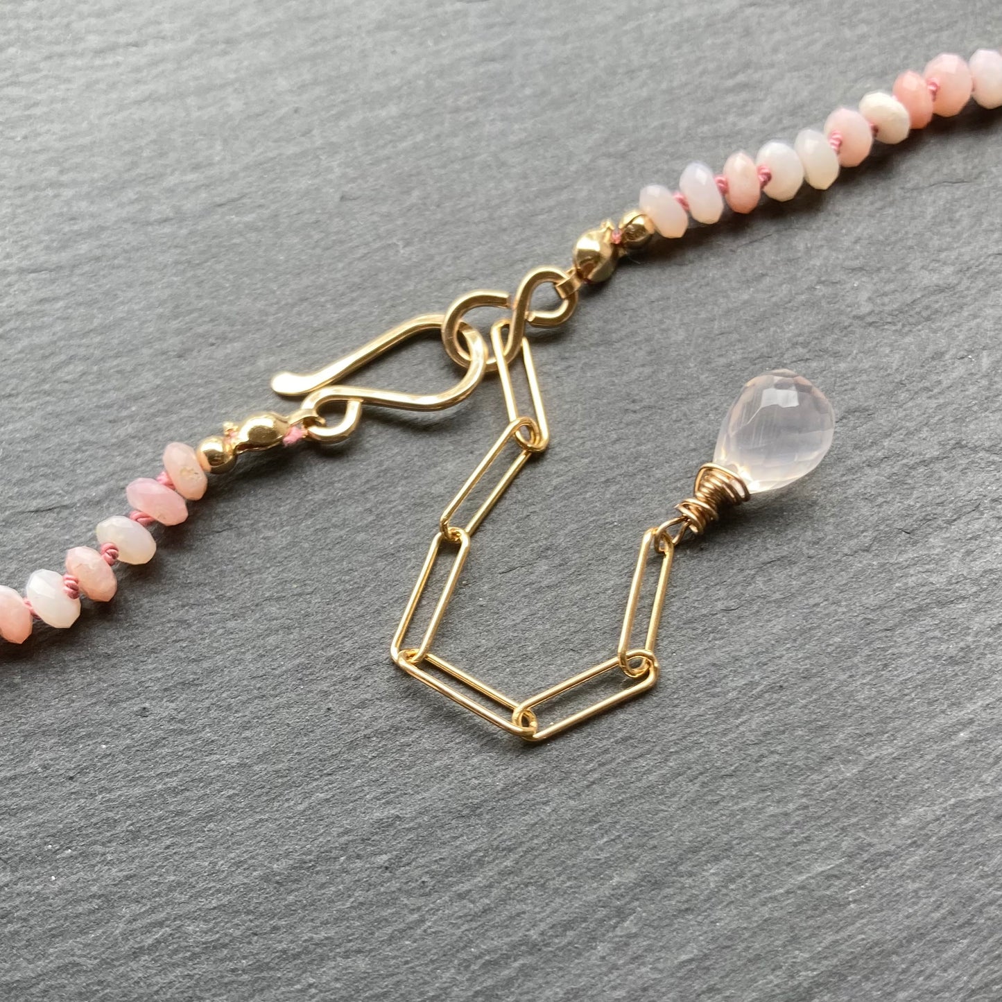 Peruvian Pink Opal Hand Knotted Silk Necklace