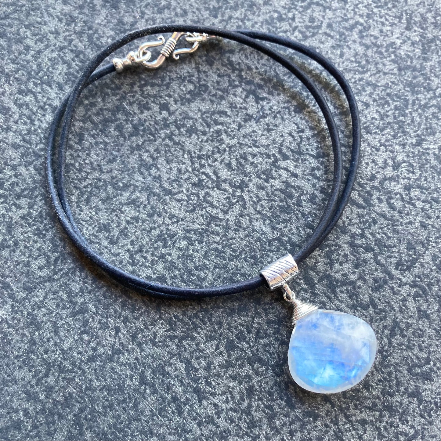 Rainbow Moonstone & Sterling Silver Leather Choker