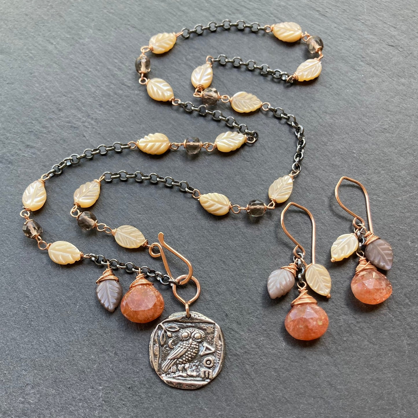 Multi Gemstone & Mixed Metal Athene Noctua Pendant Necklace