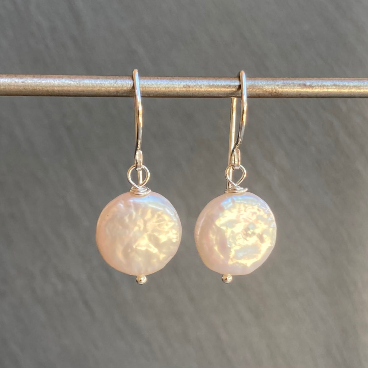 Freshwater Coin Pearl & Sterling Silver Earrings