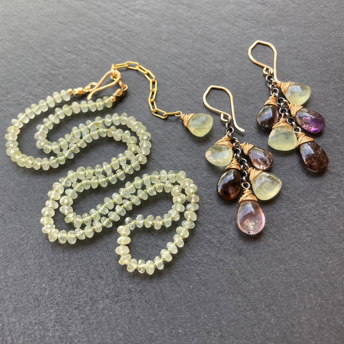 Prehnite Hand Knotted Silk Necklace