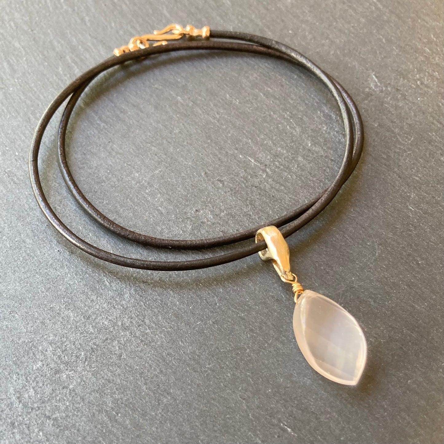 Rose Quartz & Bronze Leather Choker