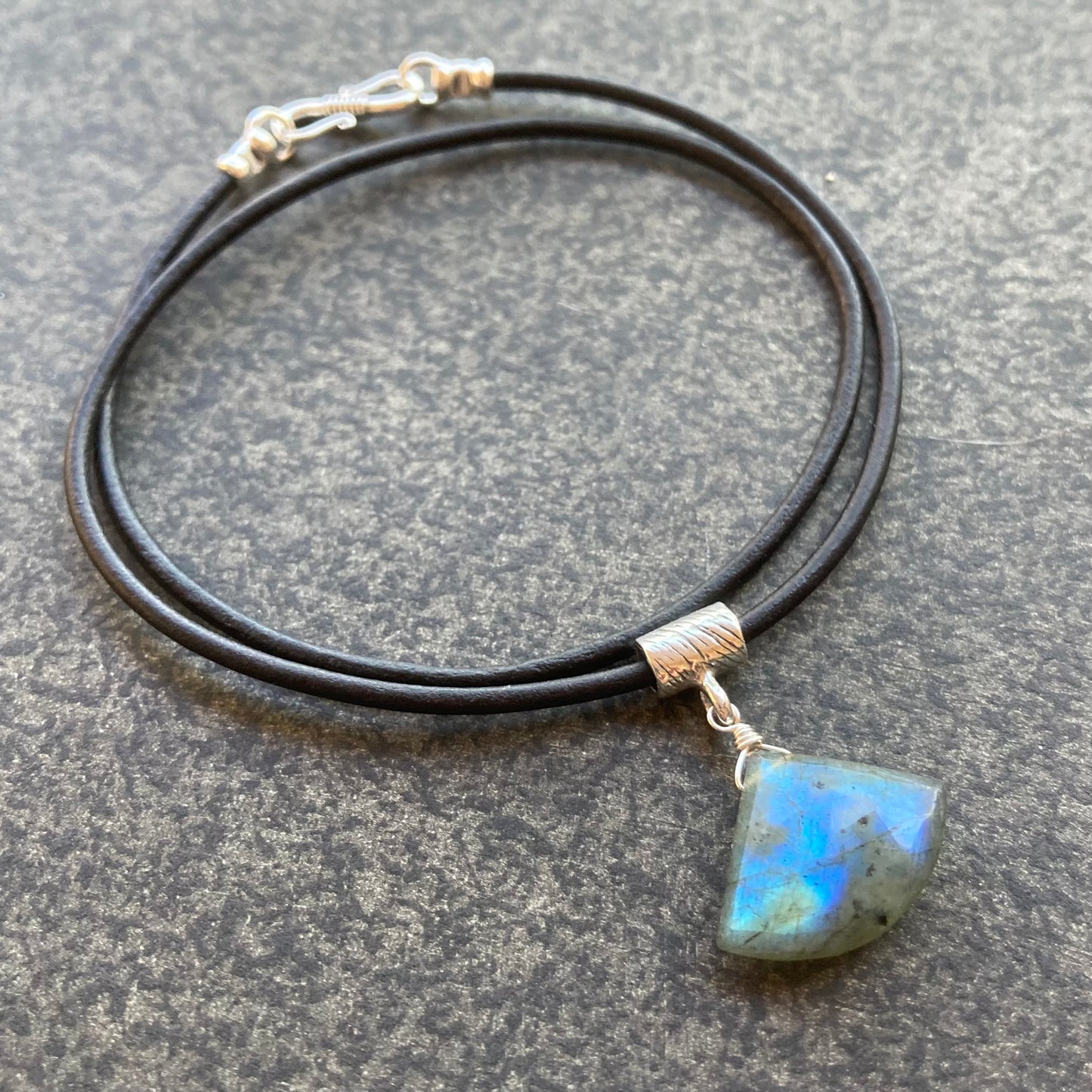 Labradorite & Sterling Silver Leather Choker