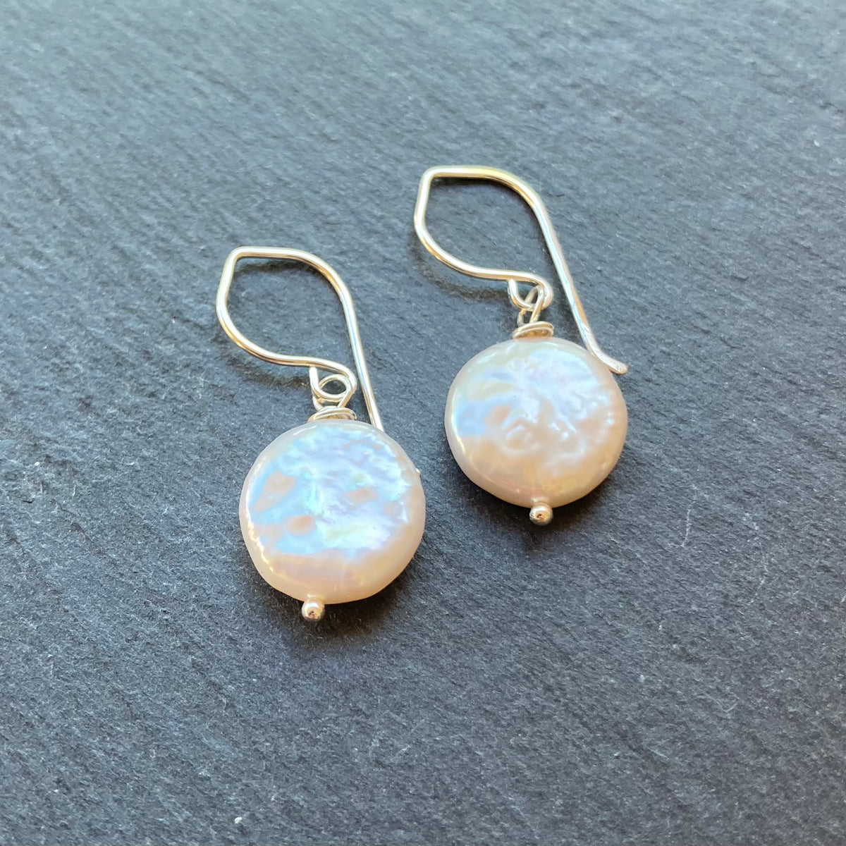 Freshwater Coin Pearl & Sterling Silver Earrings