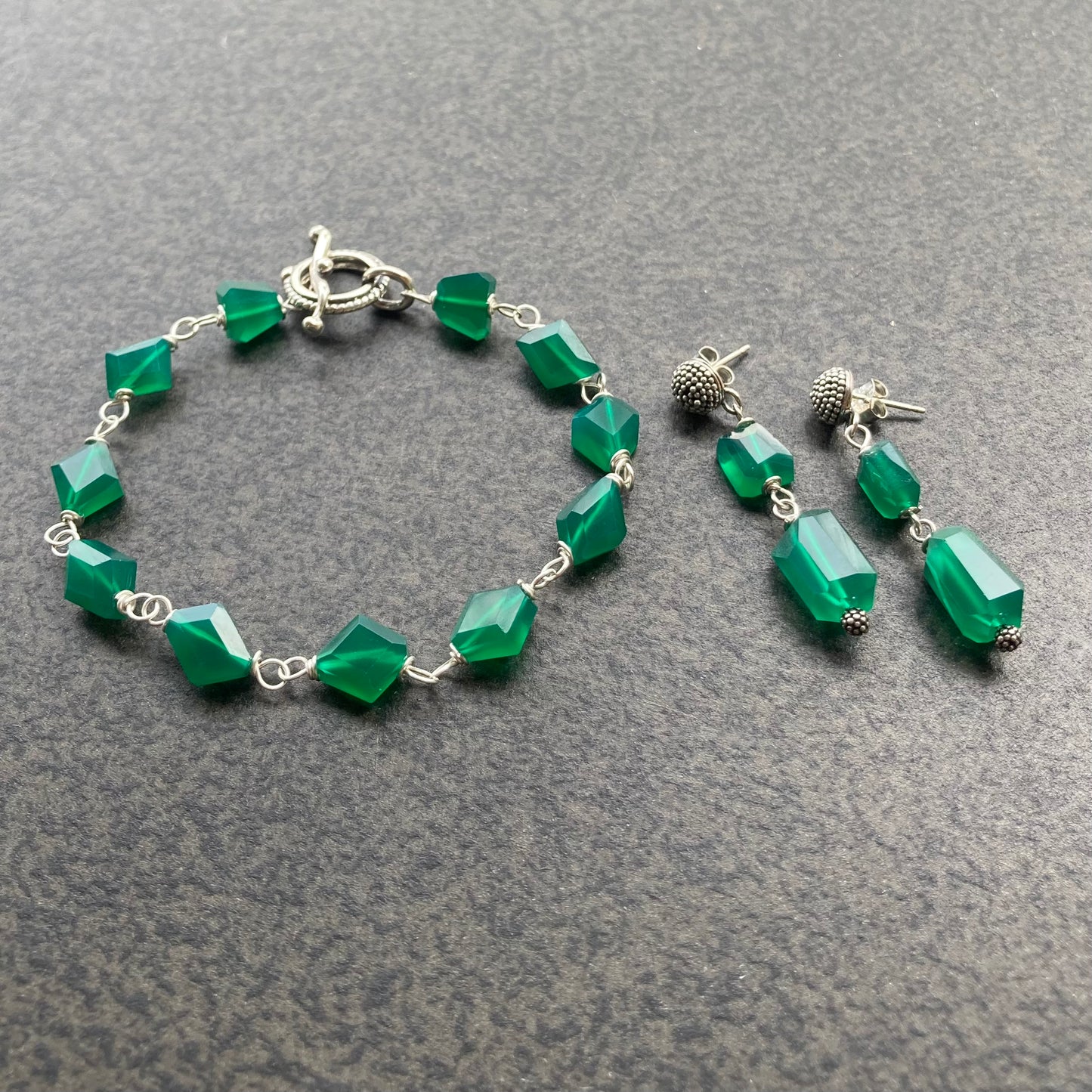 Green Onyx & Sterling Silver Bracelet